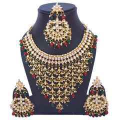 Gold Rodium Polish Multicolor color Necklace in Metal Alloy studded with CZ Diamond, Kundan