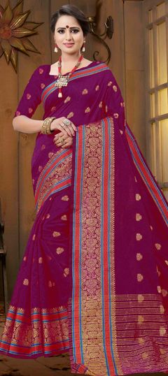 Pink and Majenta color Saree in Art Silk, Silk fabric with Weaving work