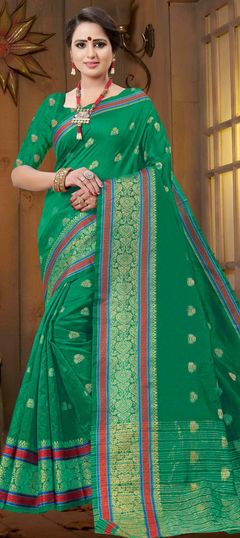 Green color Saree in Art Silk, Silk fabric with Weaving work