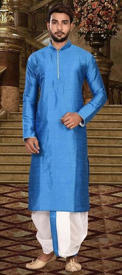 Blue color Dhoti Kurta in Art Dupion Silk fabric with Thread work