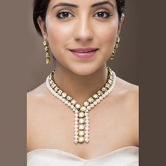 Gold Rodium Polish White and Off White color Necklace in Metal Alloy studded with Kundan