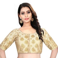 Beige and Brown color Blouse in Silk fabric with Embroidered, Thread work