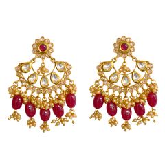 Gold Rodium Polish Gold color Earrings in Brass studded with Kundan