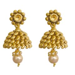 Gold Rodium Polish Gold color Earrings in Brass studded with Kundan