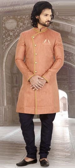 Orange color IndoWestern Dress in Silk fabric with Thread work