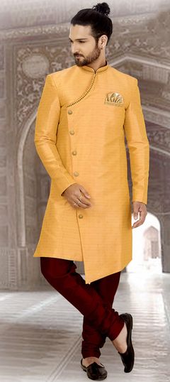 Orange color IndoWestern Dress in Jacquard fabric with Thread work