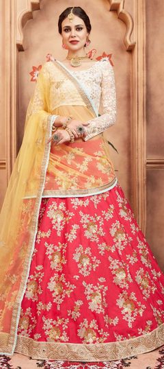 1564817: Engagement, Mehendi Sangeet, Party Wear, Reception Pink and Majenta color Lehenga in Silk, Taffeta Silk fabric with Umbrella Shape Sequence, Thread, Zari work