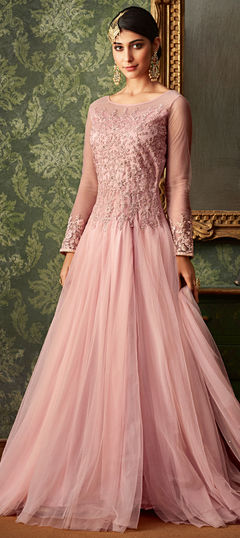 Pink and Majenta color Salwar Kameez in Net fabric with Embroidered, Sequence, Stone, Thread work