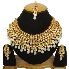 Gold Rodium Polish White and Off White color Necklace in Metal Alloy studded with Kundan