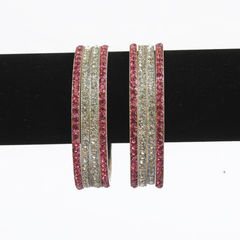 Silver Rodium Polish Pink and Majenta color Bangles in Brass studded with CZ Diamond