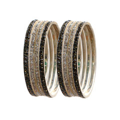 Silver Rodium Polish Black and Grey color Bangles in Brass studded with CZ Diamond