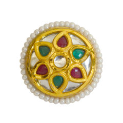 Gold Rodium Polish Multicolor color Ring in Brass studded with Kundan