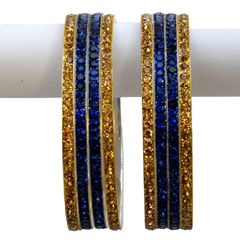 Enamel Blue, Gold color Bangles in Brass studded with CZ Diamond