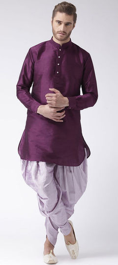 Purple and Violet color Dhoti Kurta in Dupion Silk fabric with Thread work