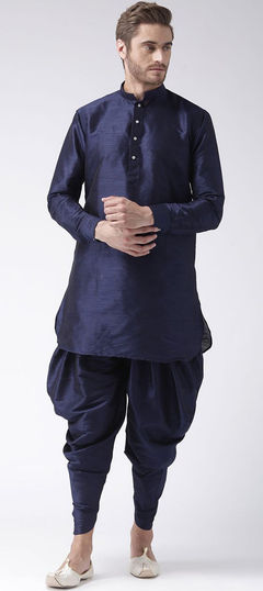 Blue color Dhoti Kurta in Dupion Silk fabric with Thread work