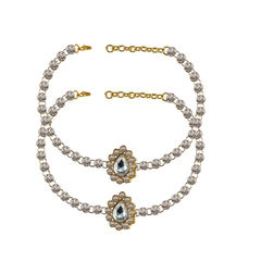 White and Off White color Anklet in Brass studded with CZ Diamond & Gold Rodium Polish : 1573319