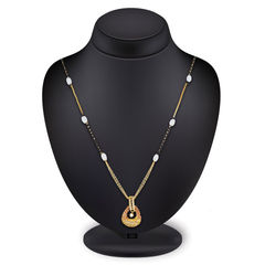 Gold Rodium Polish Gold color Mangalsutra in Metal Alloy studded with Austrian diamond, Pearl