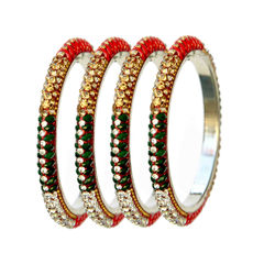 Enamel Multicolor color Bangles in Brass studded with Kundan