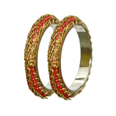 Enamel Red and Maroon color Bangles in Brass studded with Kundan