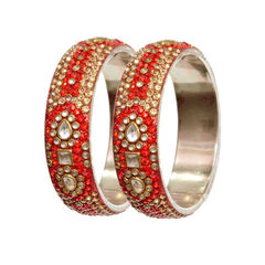 Enamel Red and Maroon color Bangles in Brass studded with Kundan