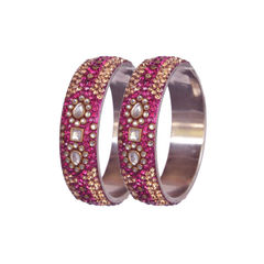 Purple and Violet color Bangles in Brass studded with CZ Diamond, Kundan & Enamel : 1574137