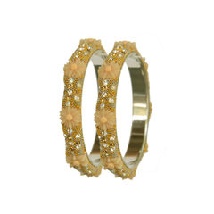 Gold color Bangles in Brass studded with CZ Diamond, Kundan & Enamel : 1574161