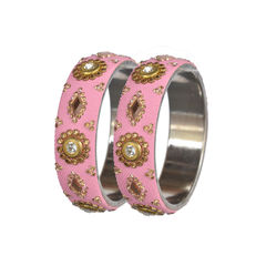 Pink and Majenta color Bangles in Brass studded with CZ Diamond, Kundan & Enamel : 1574165