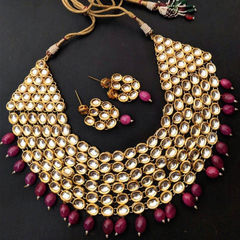 Red and Maroon color Necklace in Metal Alloy studded with CZ Diamond, Kundan & Gold Rodium Polish : 1574494