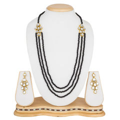 Enamel Black and Grey, White and Off White color Necklace in Metal Alloy studded with Kundan