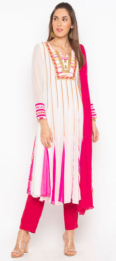 White and Off White color Salwar Kameez in Georgette fabric with Embroidered, Thread, Zari work