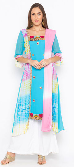 Blue color Salwar Kameez in Georgette fabric with Printed, Sequence, Thread work