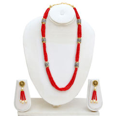 Red and Maroon color Necklace in Copper studded with Cubic Zirconia & Enamel : 1575067