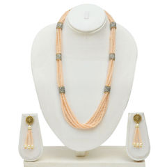 Pink and Majenta color Necklace in Copper studded with Cubic Zirconia & Enamel : 1575074