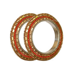 Enamel Red and Maroon color Bangles in Brass studded with CZ Diamond, Kundan