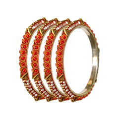 Enamel Red and Maroon color Bangles in Brass studded with CZ Diamond, Kundan