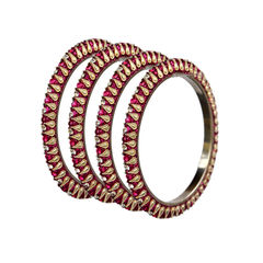 Purple and Violet color Bangles in Brass studded with CZ Diamond, Kundan & Enamel : 1575108