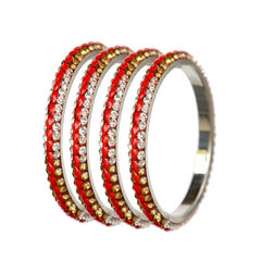 Enamel Red and Maroon color Bangles in Brass studded with CZ Diamond, Kundan