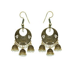 Gold and Silver Rodium Polish Gold color Earrings in Brass studded with Beads