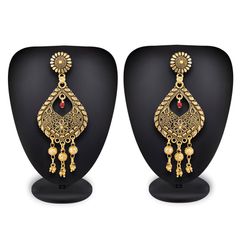 Gold Rodium Polish Red and Maroon color Earrings in Metal Alloy studded with Kundan, Pearl