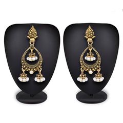 Gold Rodium Polish White and Off White color Earrings in Metal Alloy studded with Kundan, Pearl