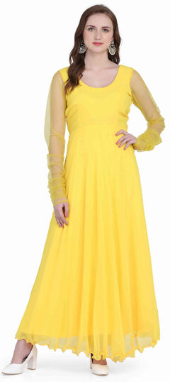 Yellow color Kurti in Georgette fabric with Thread work