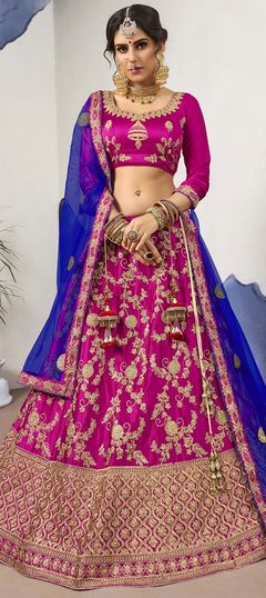 Pink and Majenta color Lehenga in Satin Silk fabric with Embroidered, Stone, Thread, Zari work