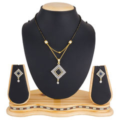 Gold Rodium Polish Black and Grey, Gold color Mangalsutra in Metal Alloy studded with CZ Diamond, Pearl