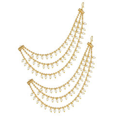 Gold Rodium Polish White and Off White color Earrings in Metal Alloy studded with Pearl
