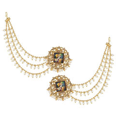 Gold Rodium Polish White and Off White color Earrings in Metal Alloy studded with Pearl