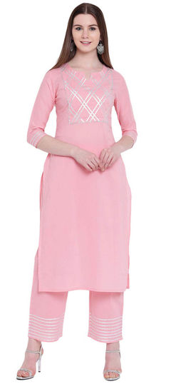 Pink and Majenta color Tunic with Bottom in Rayon fabric with Gota Patti work