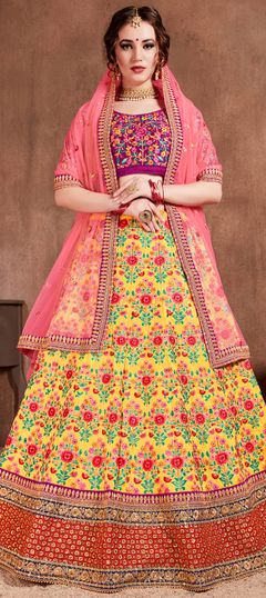 Yellow color Lehenga in Mulberry Silk fabric with Embroidered, Sequence, Stone, Thread, Zari work