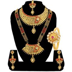 Gold Rodium Polish Beige and Brown color Necklace in Metal Alloy studded with Austrian diamond, Kundan