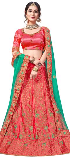 Pink and Majenta color Lehenga in Satin Silk fabric with Embroidered, Resham, Stone, Thread, Zari work