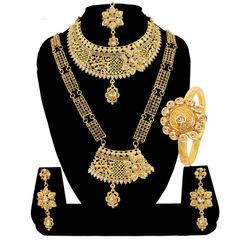 Gold Rodium Polish Beige and Brown color Necklace in Metal Alloy studded with Austrian diamond, Kundan